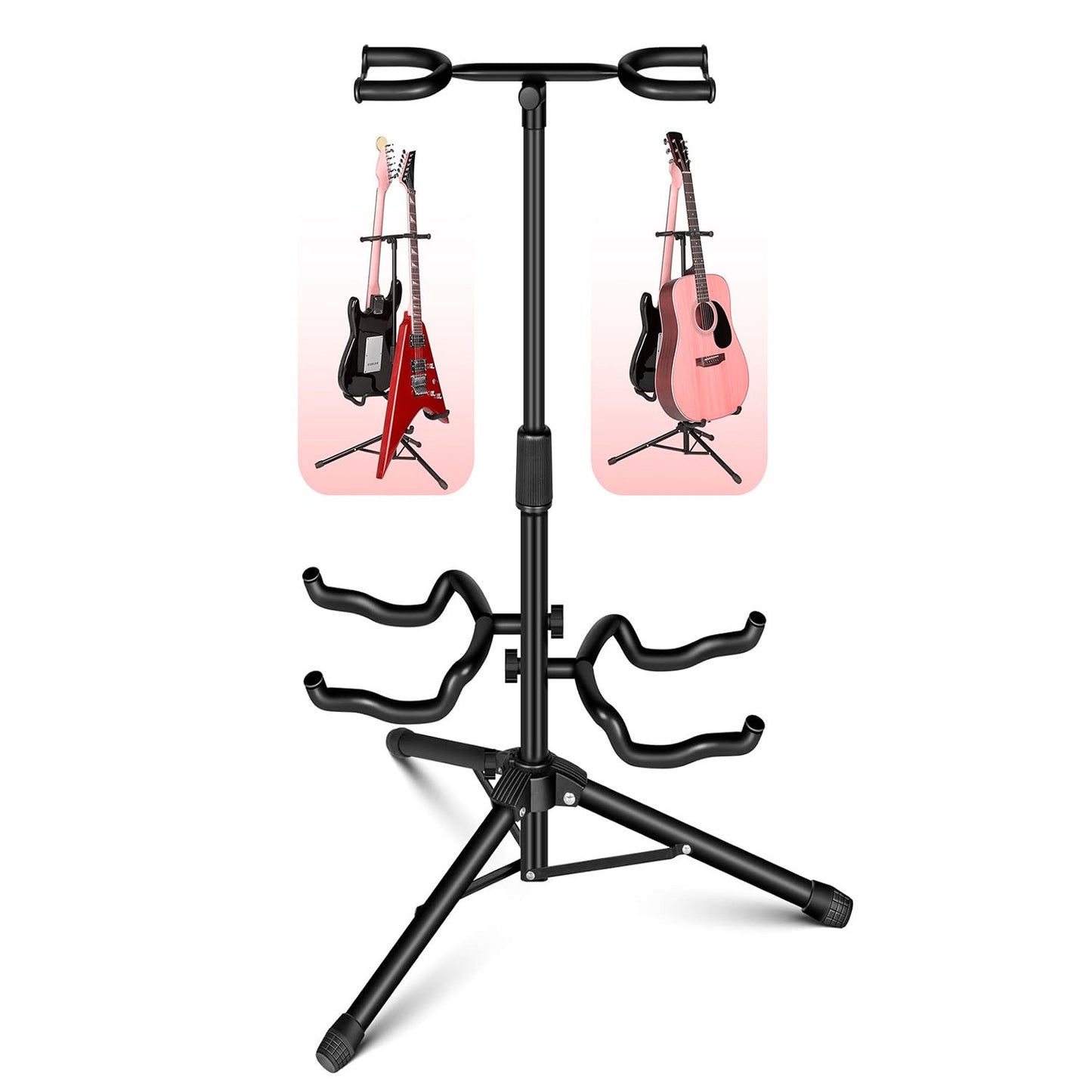 5 Core Guitar Stand Black | Durable Double Guitar Stand with Neck Holder| Universal Floor Stand for Acoustic Electric Guitars, Bass, Banjos| Metal Folding Tripod Stand Holds 2 Guitars- GSH 2N1