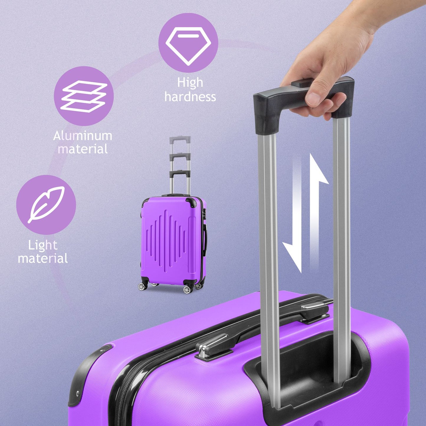 Trolley 3-Piece Suitcase Set, Carry-On Suitcase Set Hard Shell Lightweight Spinner with TSA Lock, Purple, Green, Yellow, Blue