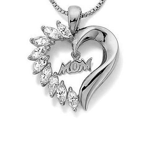 MOM's LOVE Heart Pendant With CZ