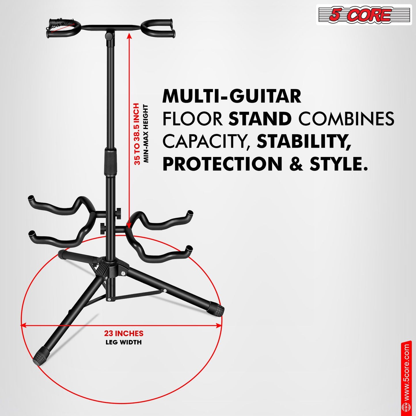 5 Core Guitar Stand Black | Durable Double Guitar Stand with Neck Holder| Universal Floor Stand for Acoustic Electric Guitars, Bass, Banjos| Metal Folding Tripod Stand Holds 2 Guitars- GSH 2N1