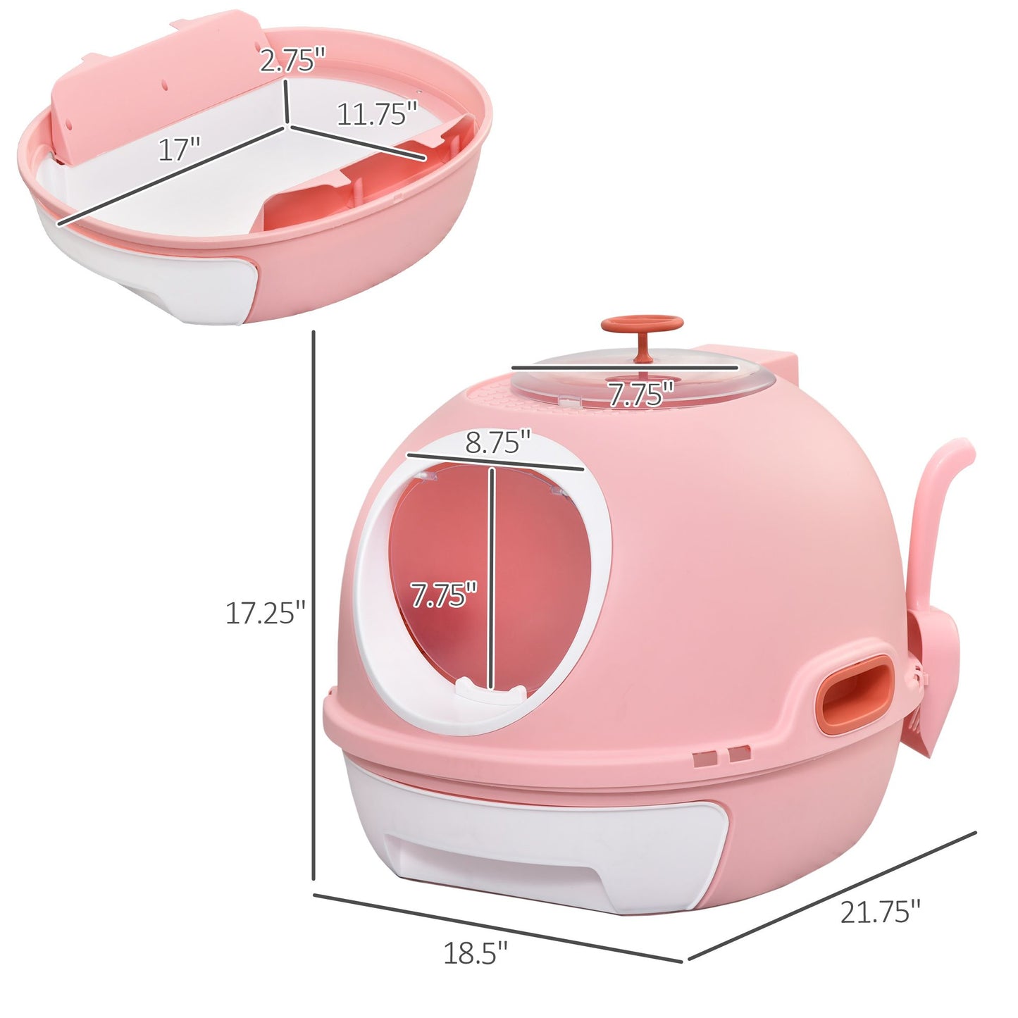 PawHut Covered Litter Box, Litter Box with a Lid, Scoop Enclosed Drawer & Skylight for Cats That's Easy to Clean, Pink