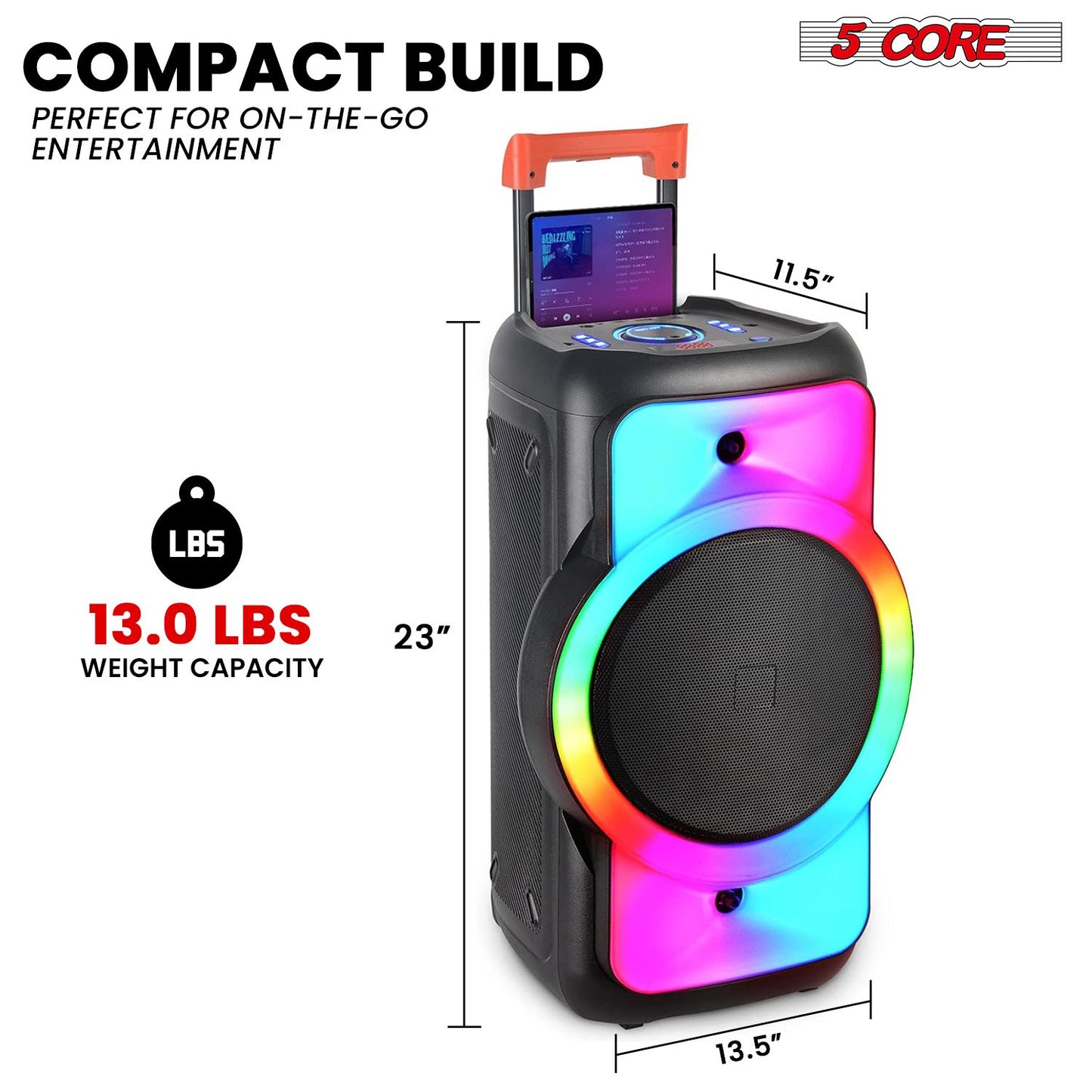 5 Core 12 Inch Bluetooth DJ Speaker Boom Box Party Speakers Karaoke Machine Portable PA Bocina for Singing with 2 Wireless Microphone + Light PLB 12X1 2MIC