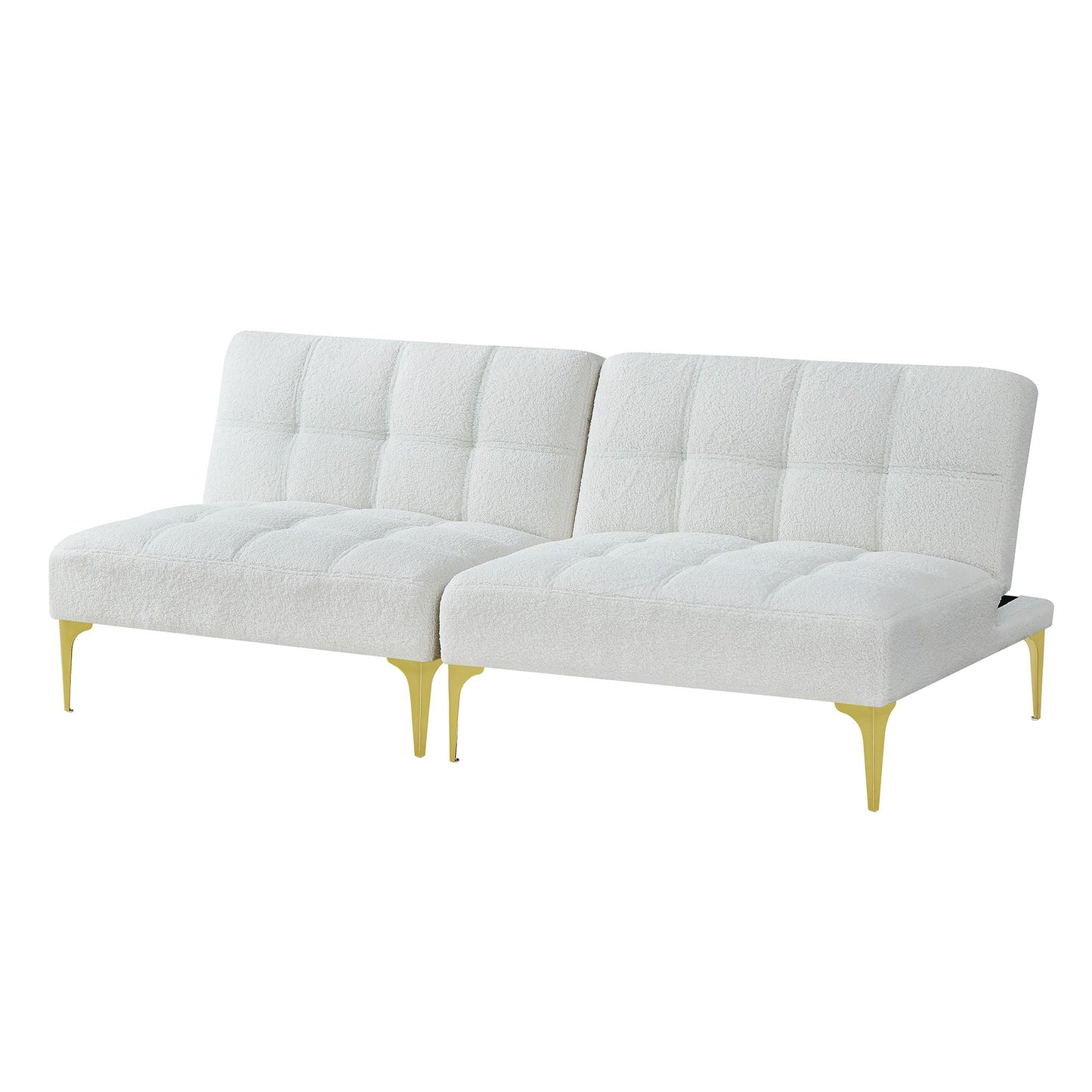 Convertible sofa bed futon with gold metal legs teddy fabric