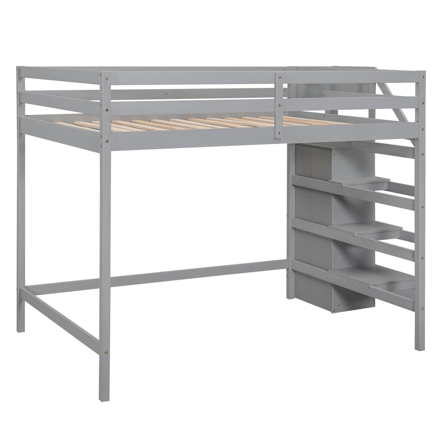 Full Size Loft Bed with Built-in Storage Wardrobe and Staircase, Gray(Old SKU:SM000527AAE)