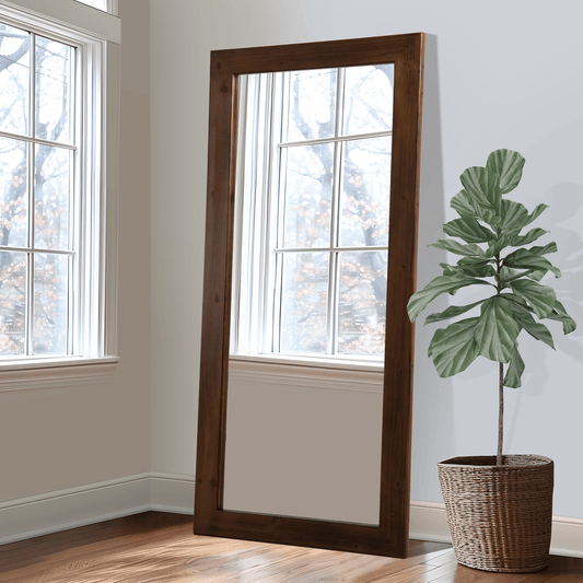 71"*31"Solid Wood Straight-edged, Right-angled, Rectangular Walnut Full-length Mirror for Living Room, Bedroom, Hanging or Leaning Against The Wall