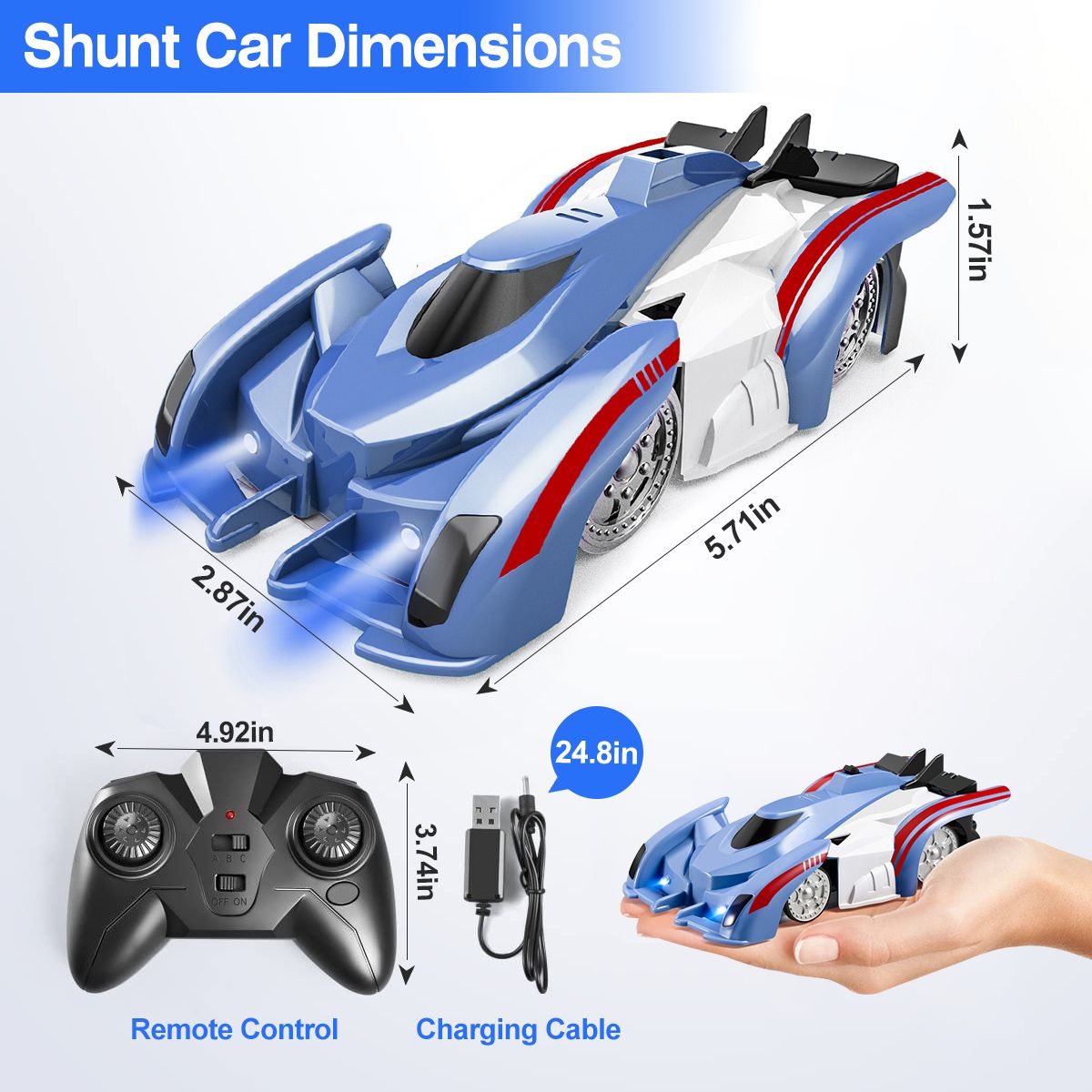 Electric Wall Climbing Car Toy 360° Rotating Shunt Car Remote Control Dual Mode RC Car Rechargeable Toy Car with Headlights Taillights Birthday Christmas Gift 6+ Years Old