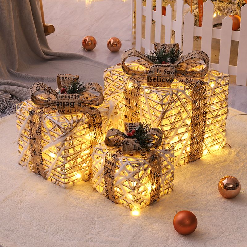 Hristmas Decoration Light Gift Box Three Sets Of Window Yard Layout Props