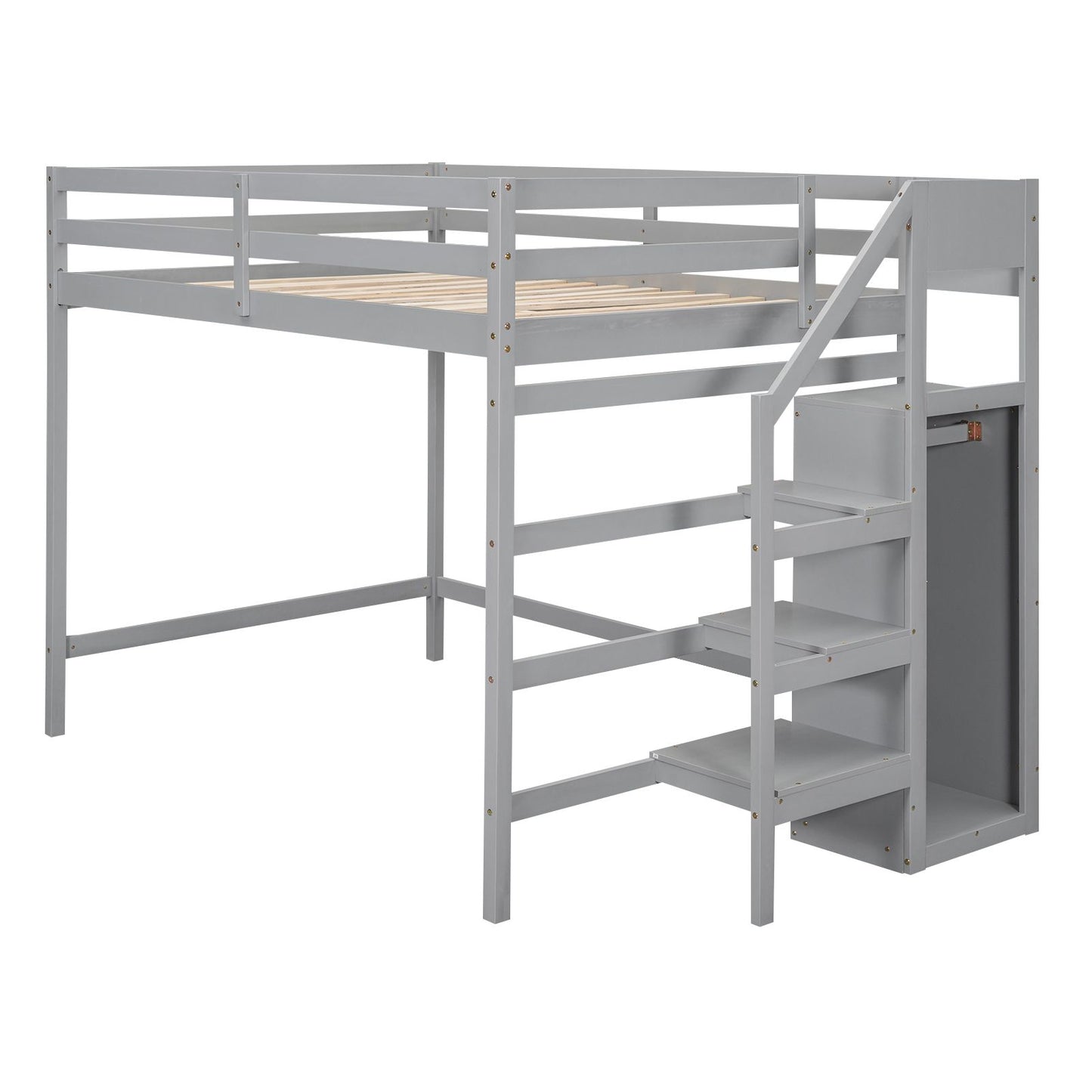 Full Size Loft Bed with Built-in Storage Wardrobe and Staircase, Gray(Old SKU:SM000527AAE)