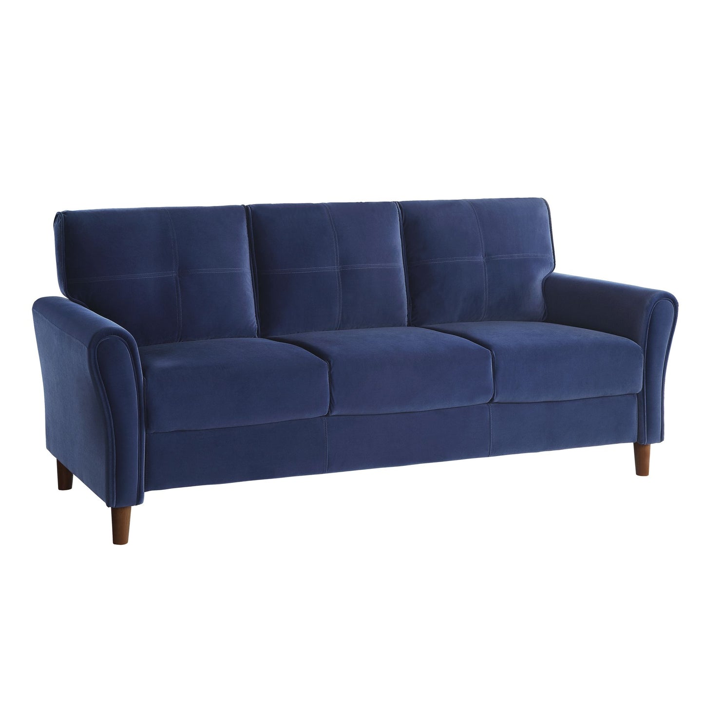 Blue Velvet Upholstery 1pc Comfort Sofa Plush Seatbacks Tufted Detail Solid Wood Frame Modern Living Room Furniture