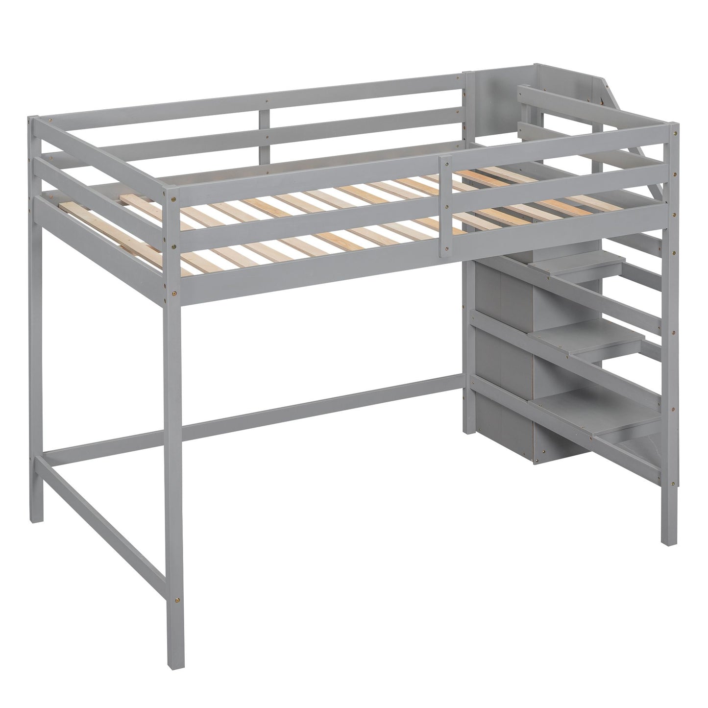 Full Size Loft Bed with Built-in Storage Wardrobe and Staircase, Gray(Old SKU:SM000527AAE)