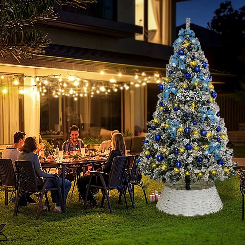 6FT Artificial Hinged Christmas Tree Snow Flocked Pine Tree with Solid Metal Stand Festival Xmas Tree for Indoor Outdoor