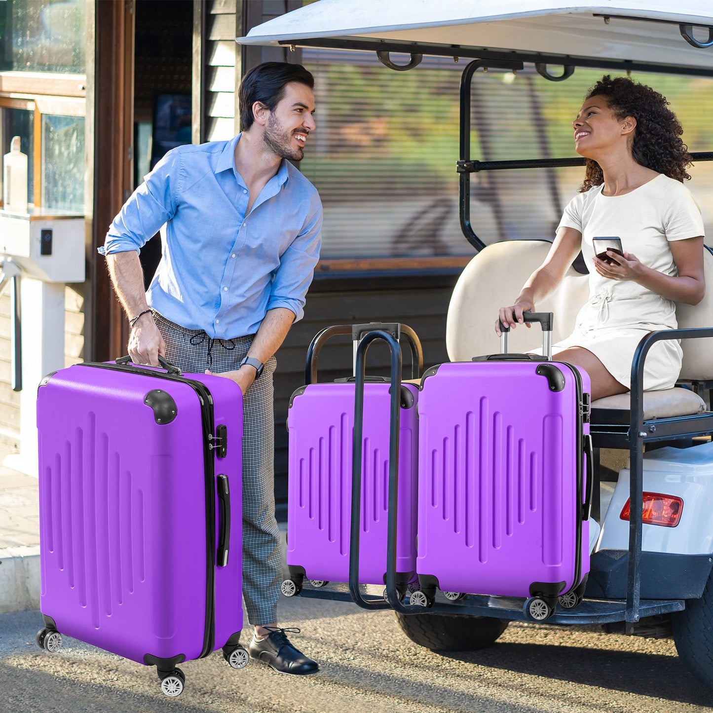 Trolley 3-Piece Suitcase Set, Carry-On Suitcase Set Hard Shell Lightweight Spinner with TSA Lock, Purple, Green, Yellow, Blue