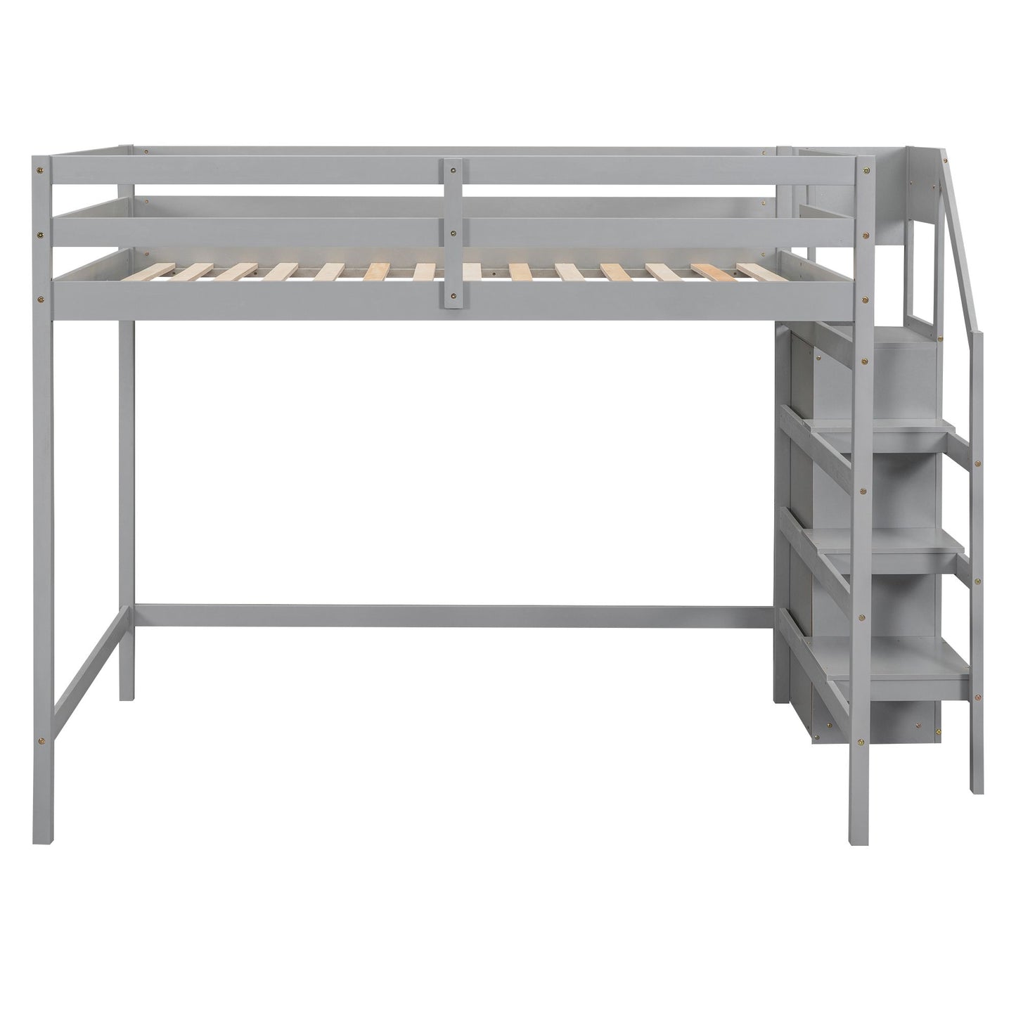 Full Size Loft Bed with Built-in Storage Wardrobe and Staircase, Gray(Old SKU:SM000527AAE)