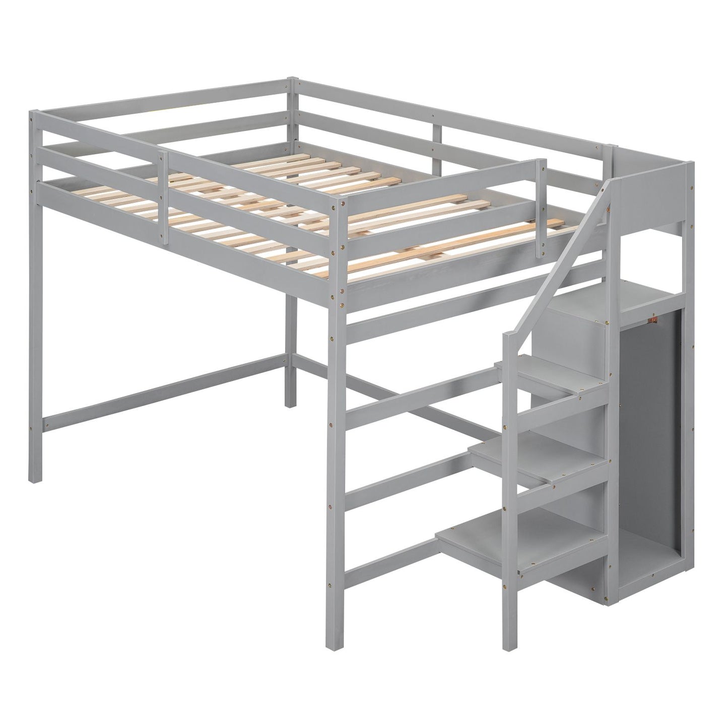 Full Size Loft Bed with Built-in Storage Wardrobe and Staircase, Gray(Old SKU:SM000527AAE)