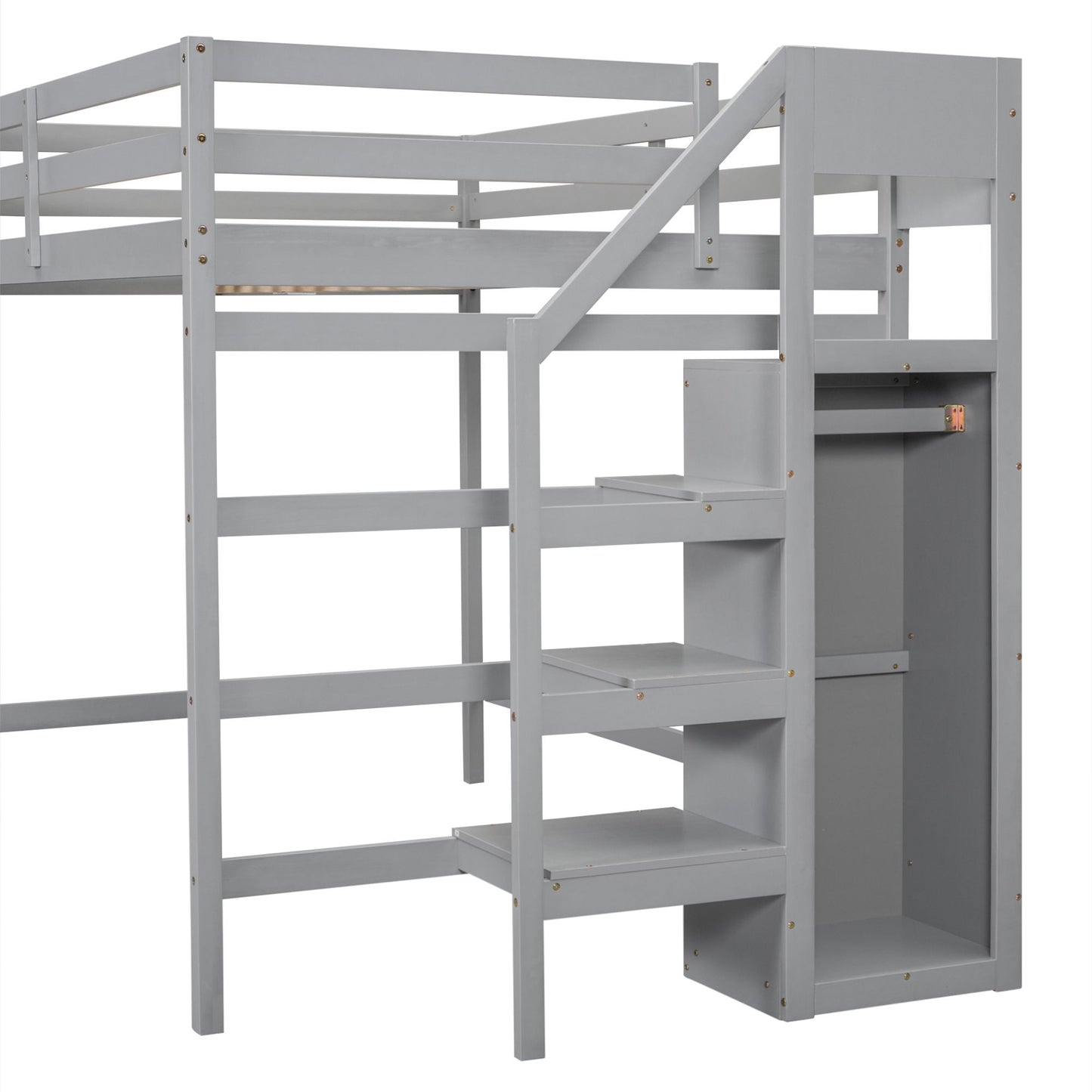 Full Size Loft Bed with Built-in Storage Wardrobe and Staircase, Gray(Old SKU:SM000527AAE)