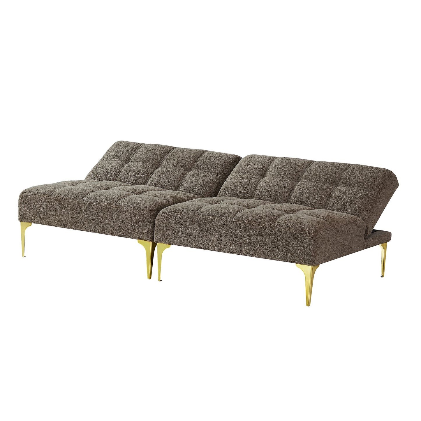 Convertible sofa bed futon with gold metal legs teddy fabric