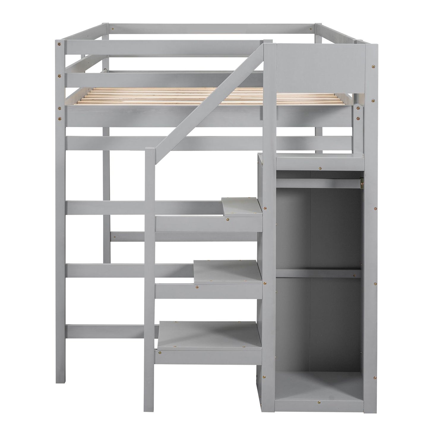 Full Size Loft Bed with Built-in Storage Wardrobe and Staircase, Gray(Old SKU:SM000527AAE)