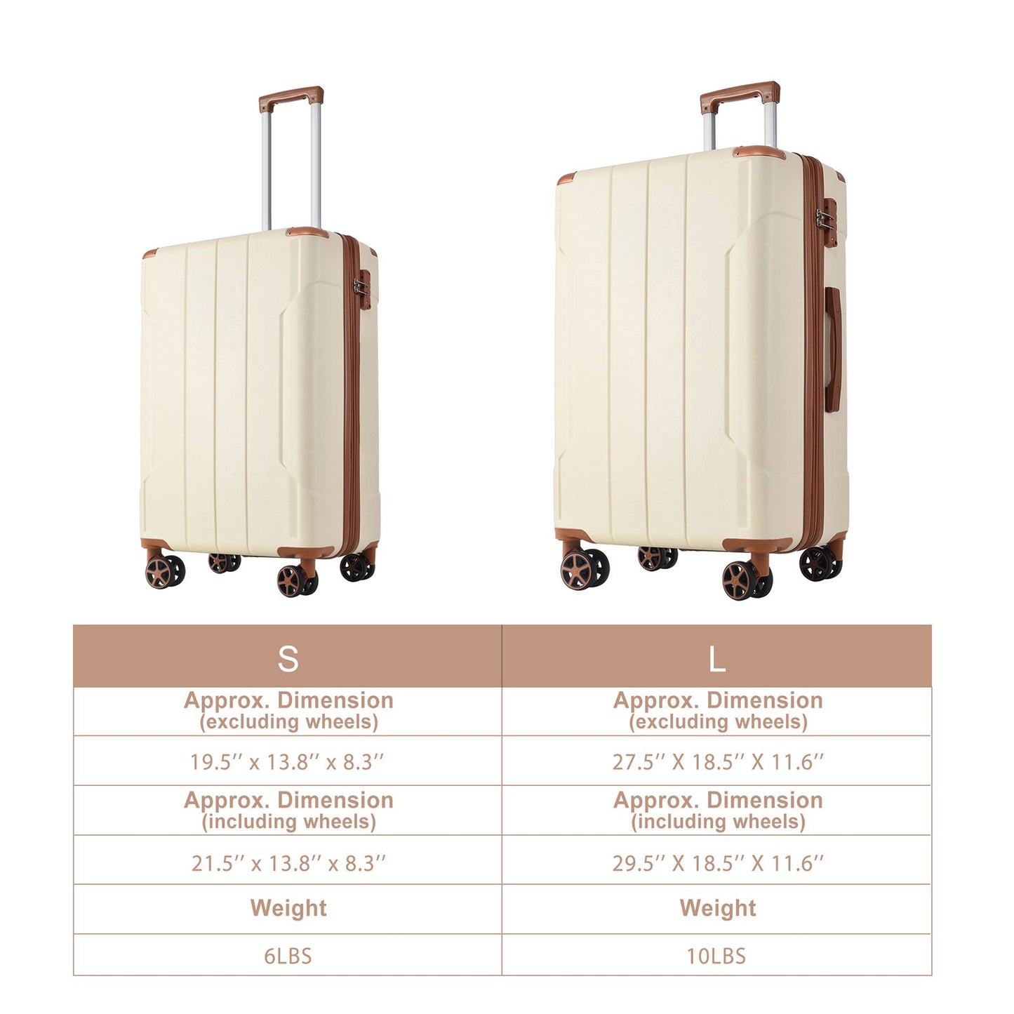 Luggage Sets 2 Piece, Hardshell ABS Lightweight and Expandable(only 28") Suitcases with Double Wheels, Carry-on Luggage, 2-Piece Set (20/28), White Brown