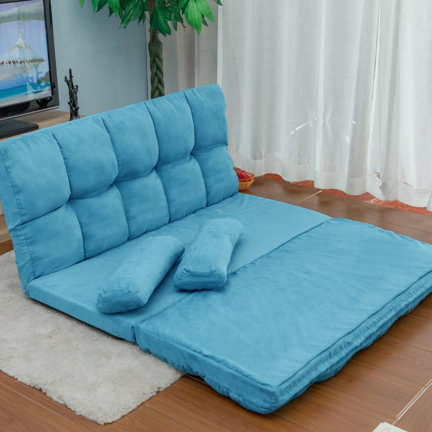 Double Chaise Lounge Sofa Floor Couch and Sofa with Two Pillows