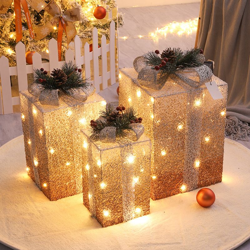 Hristmas Decoration Light Gift Box Three Sets Of Window Yard Layout Props