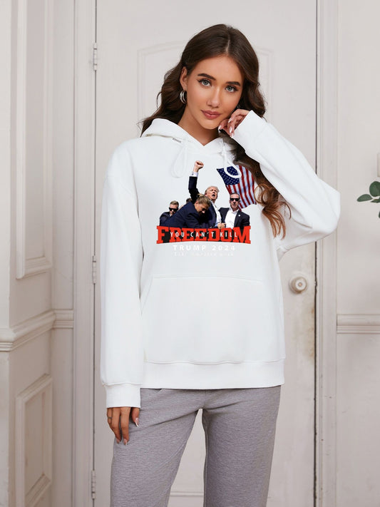 Women Basic Sweatshirt Casual Hooded Sweatshirt Autumn Winter Padded Long Sleeve Trump Live Printed Top Oversize