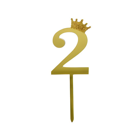 12pcs Number 2 Crown Cake Topper and Gold Acrylic Happy Birthday Cake Toppers for Wedding Anniversary or Birthday Party Decorations