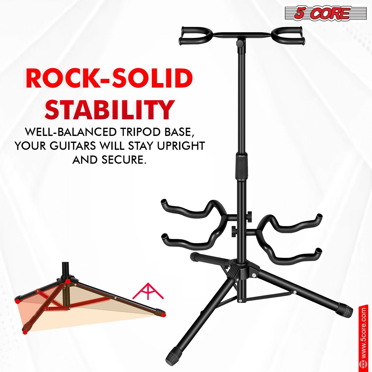 5 Core Guitar Stand Black | Durable Double Guitar Stand with Neck Holder| Universal Floor Stand for Acoustic Electric Guitars, Bass, Banjos| Metal Folding Tripod Stand Holds 2 Guitars- GSH 2N1