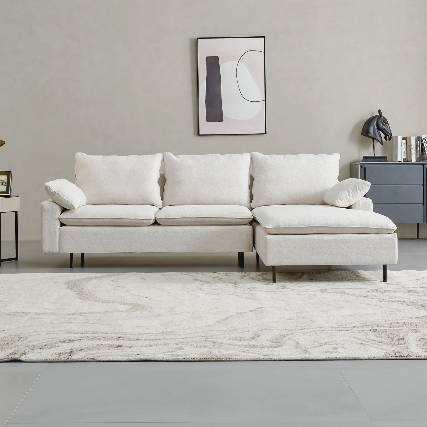 L-Shaped linen sectional sofa with left chaise,Beige