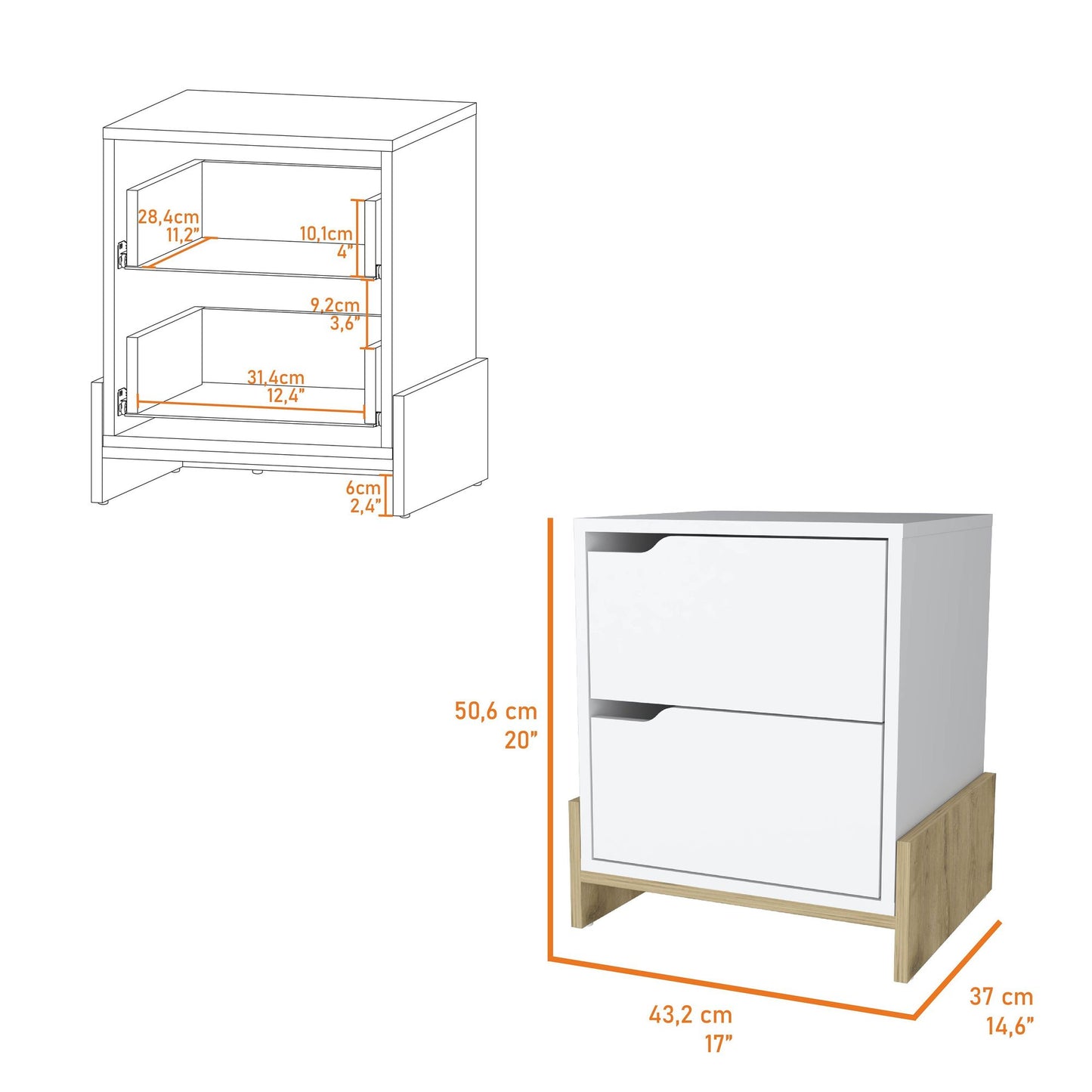 Lovell Nightstand with Sturdy Base and 2-Drawers