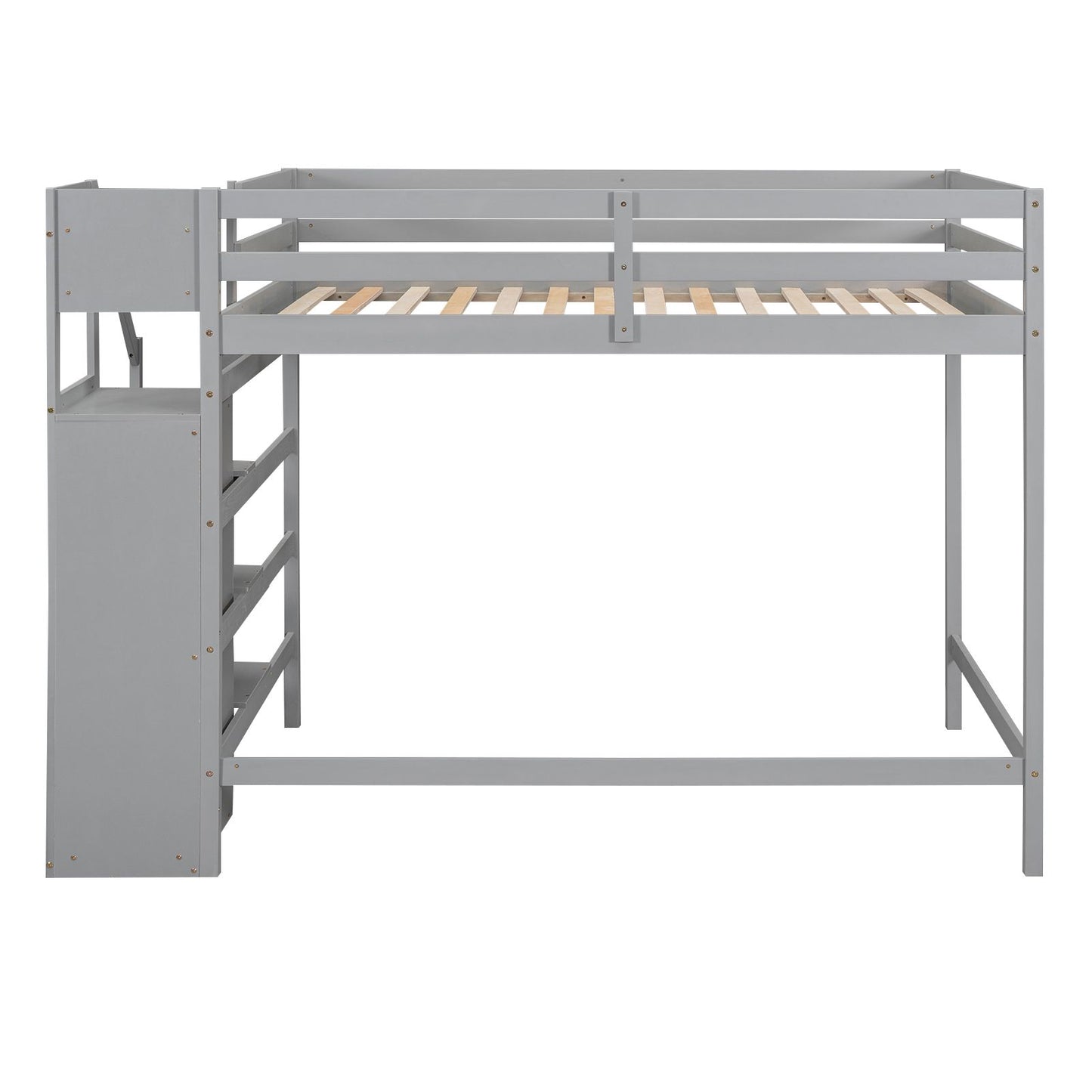 Full Size Loft Bed with Built-in Storage Wardrobe and Staircase, Gray(Old SKU:SM000527AAE)