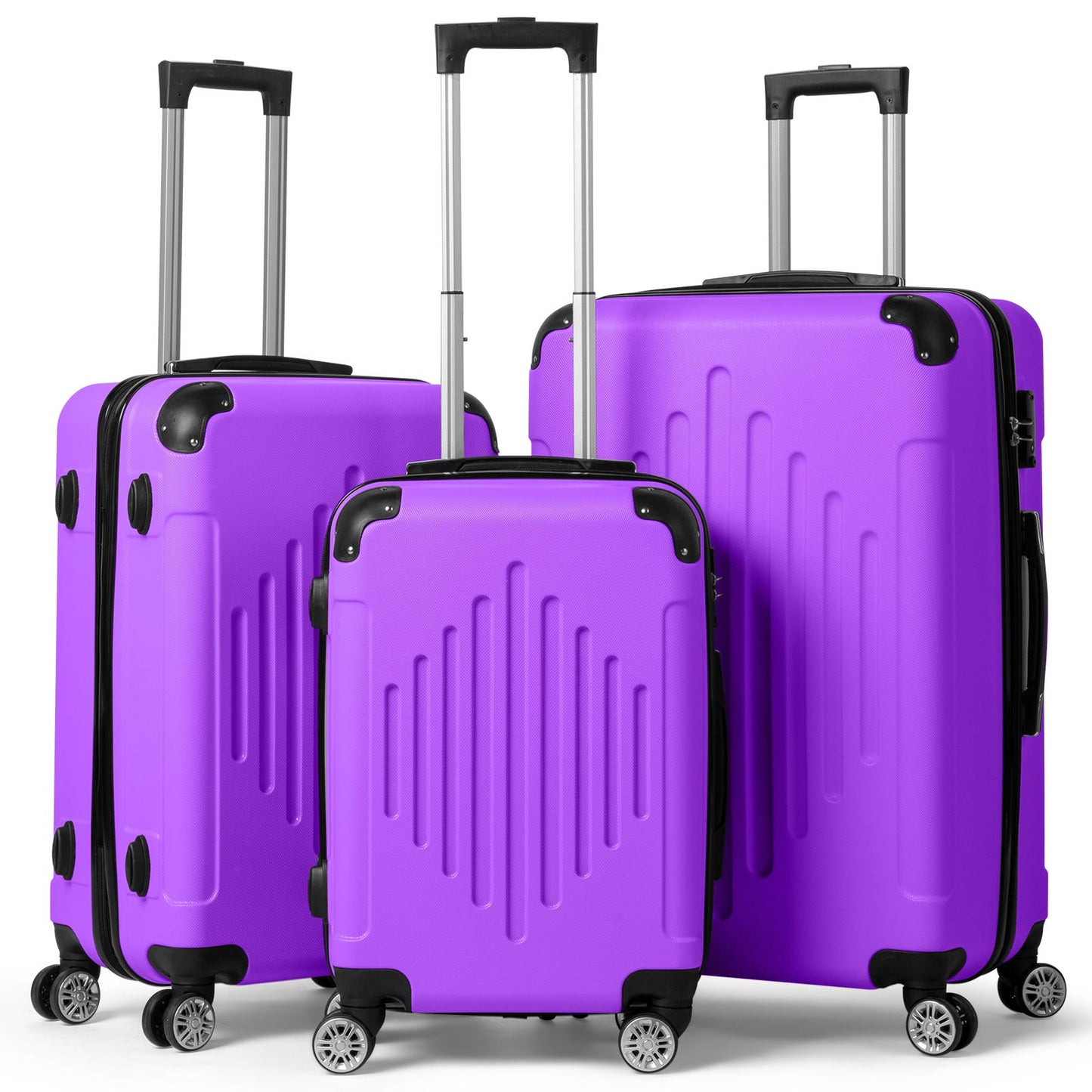 Trolley 3-Piece Suitcase Set, Carry-On Suitcase Set Hard Shell Lightweight Spinner with TSA Lock, Purple, Green, Yellow, Blue