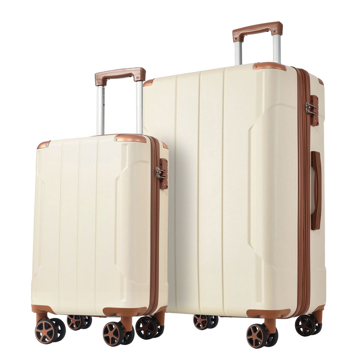 Luggage Sets 2 Piece, Hardshell ABS Lightweight and Expandable(only 28") Suitcases with Double Wheels, Carry-on Luggage, 2-Piece Set (20/28), White Brown