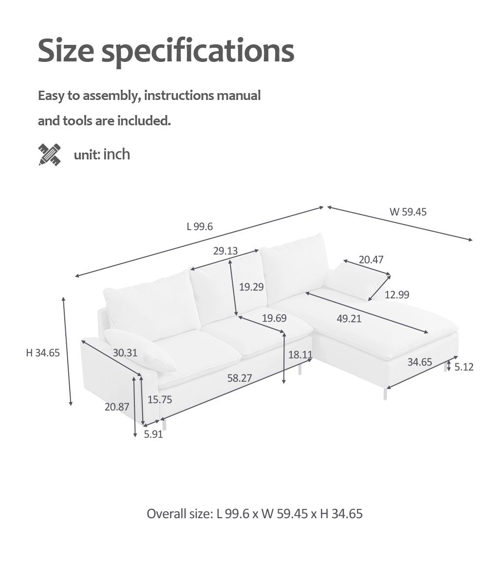 L-Shaped linen sectional sofa with left chaise,Beige