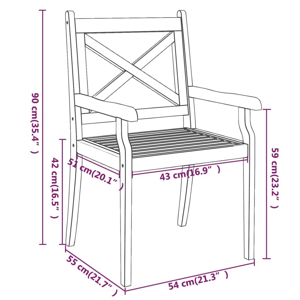 Patio Dining Chairs 3 pcs Solid Wood Acacia