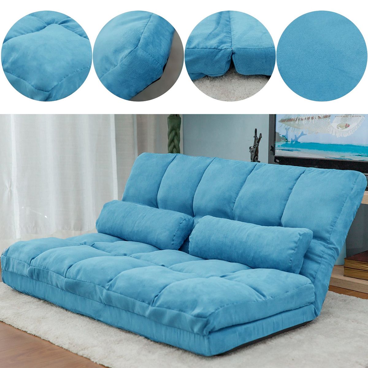 Double Chaise Lounge Sofa Floor Couch and Sofa with Two Pillows