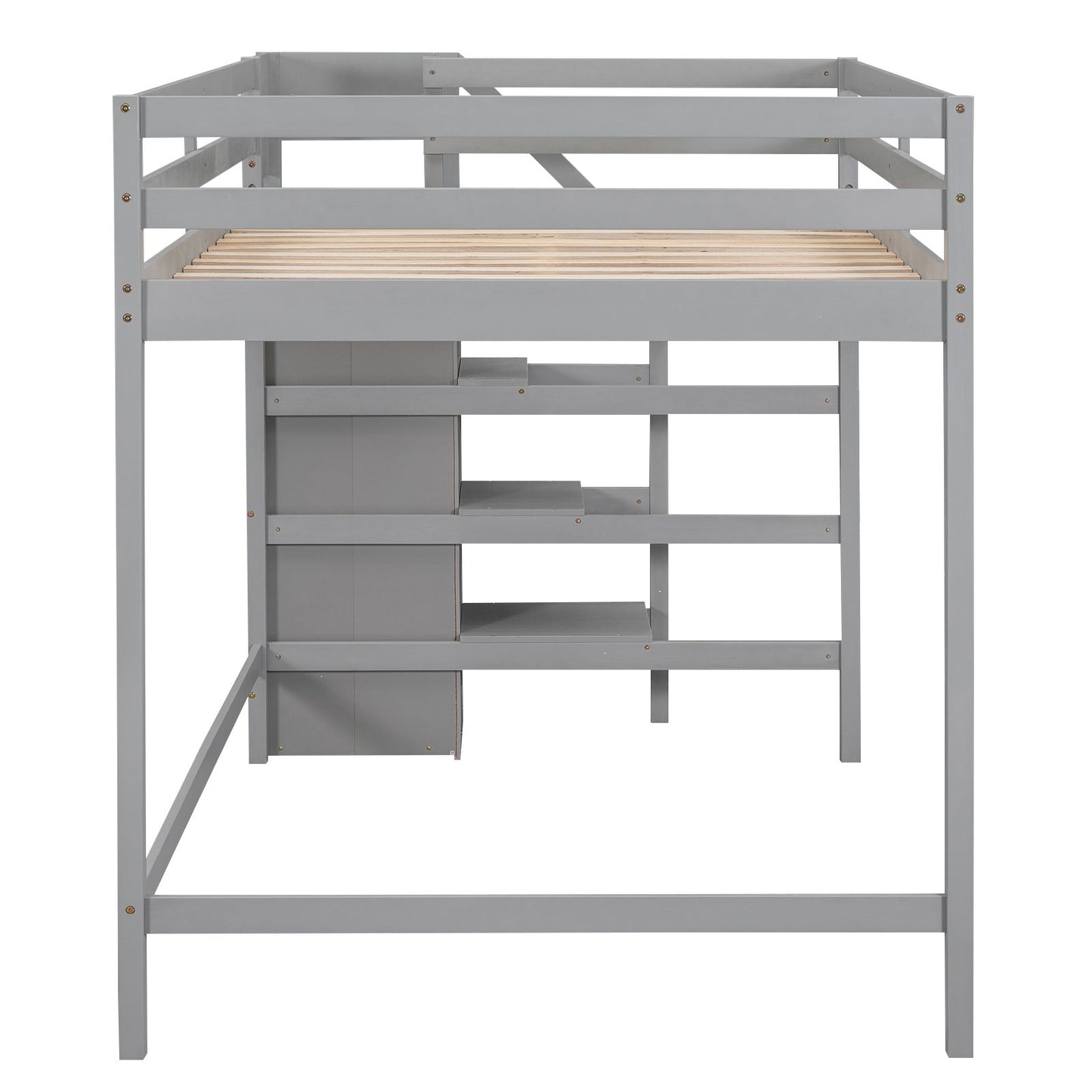 Full Size Loft Bed with Built-in Storage Wardrobe and Staircase, Gray(Old SKU:SM000527AAE)