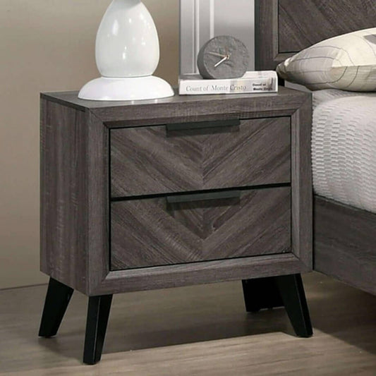 Contemporary Gray Color 1pc Nightstand Bedroom Furniture Solid wood Chevron Pattern 2-Drawers bedside Table Replicated Wood Grain