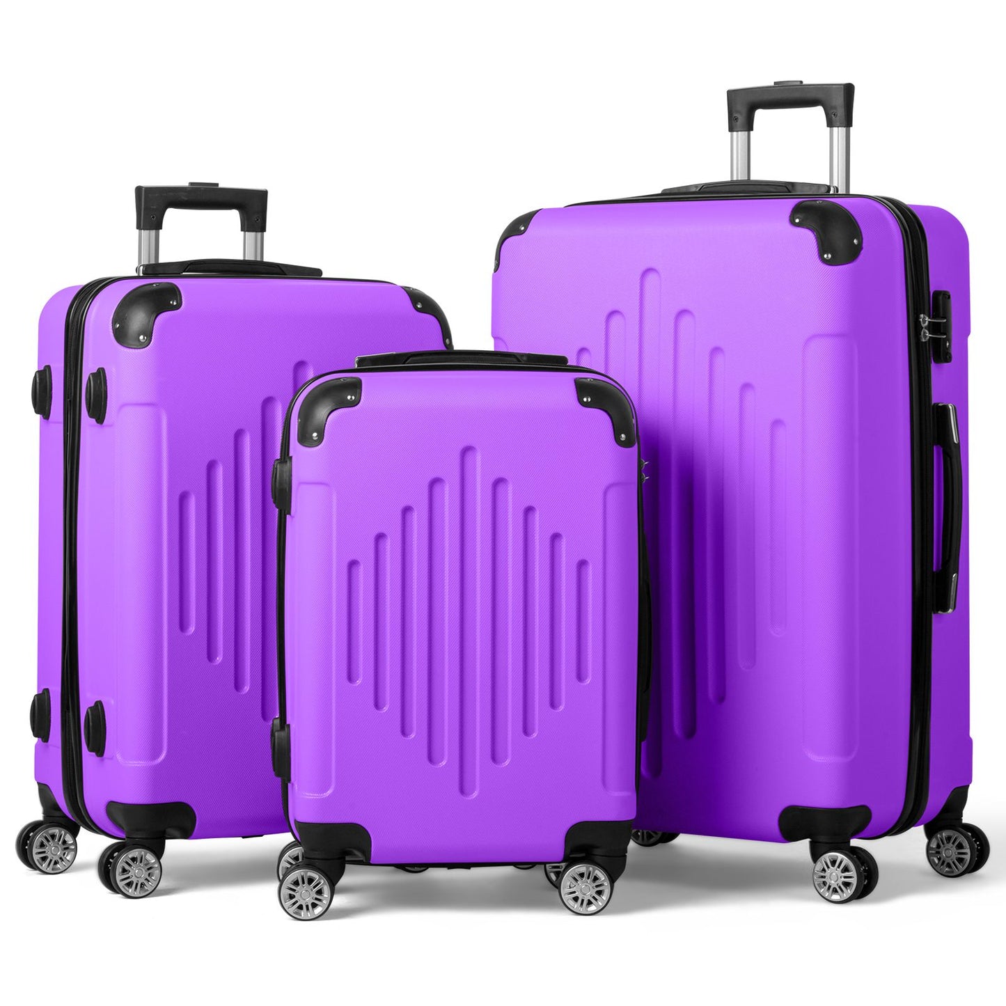 Trolley 3-Piece Suitcase Set, Carry-On Suitcase Set Hard Shell Lightweight Spinner with TSA Lock, Purple, Green, Yellow, Blue