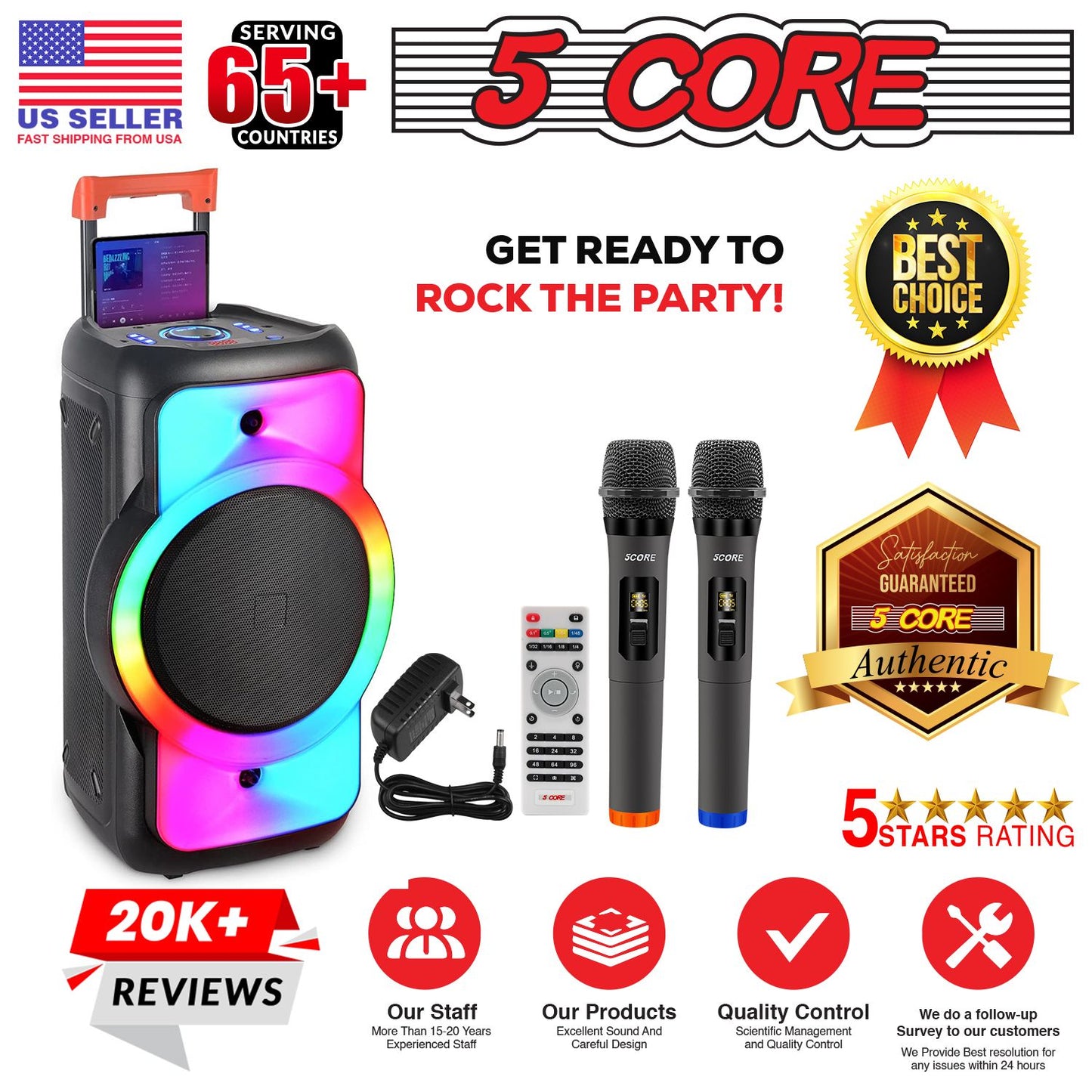 5 Core 12 Inch Bluetooth DJ Speaker Boom Box Party Speakers Karaoke Machine Portable PA Bocina for Singing with 2 Wireless Microphone + Light PLB 12X1 2MIC