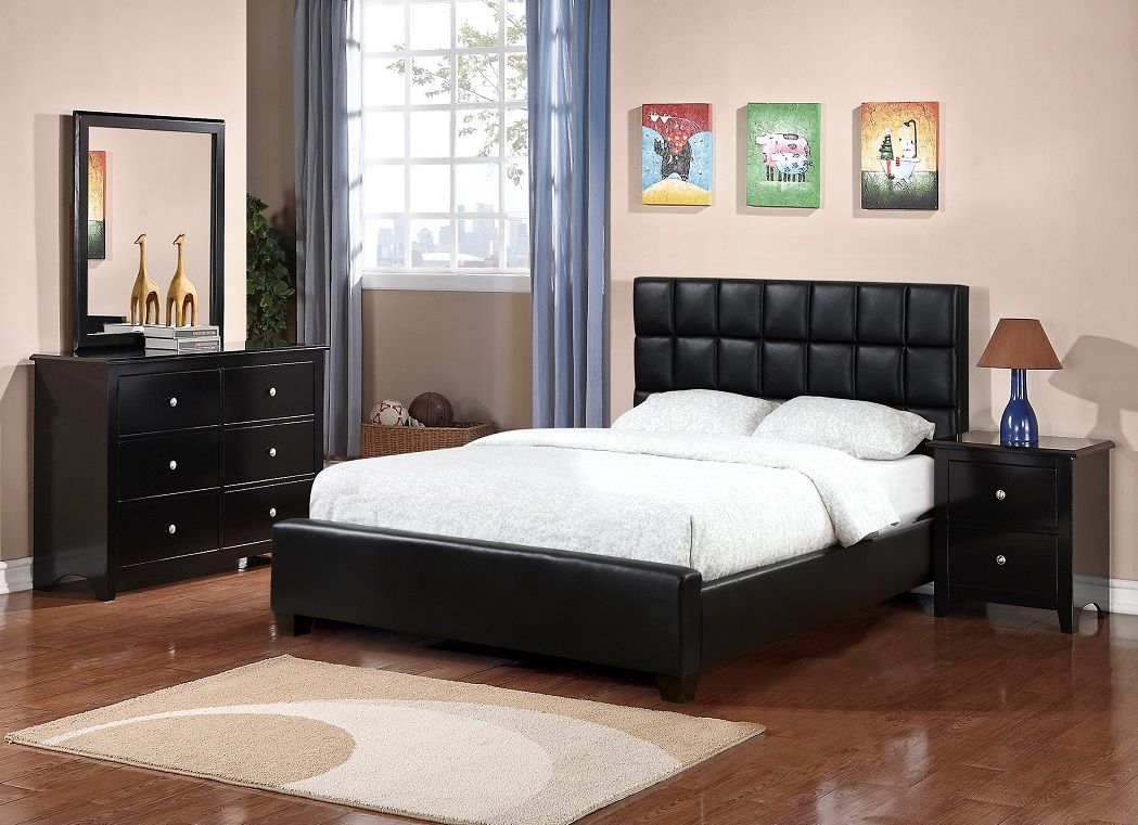 Bedroom Bed Side Table 1x Nightstand Black Color Wooden 2 Drawers Table