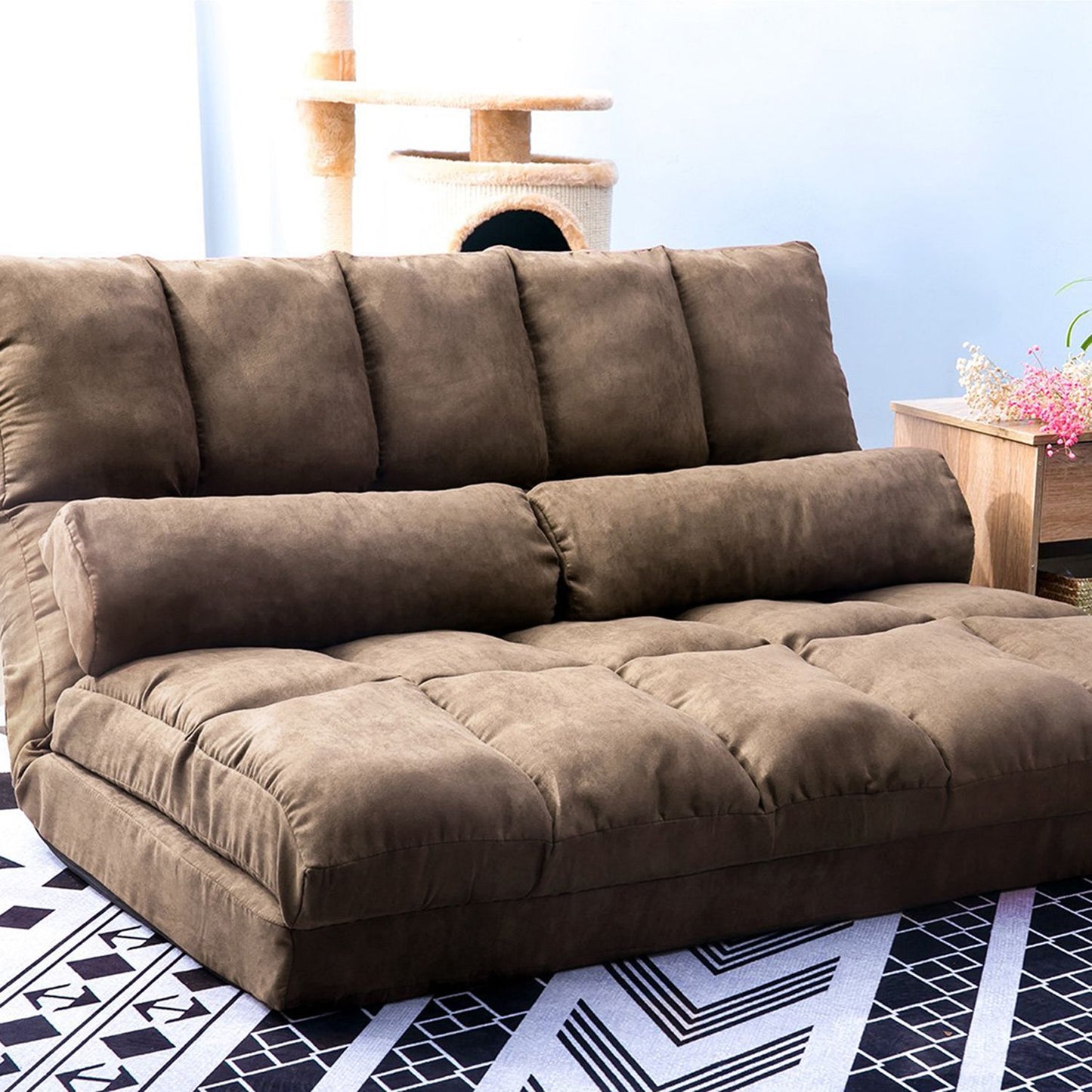 Double Chaise Lounge Sofa Floor Couch and Sofa with Two Pillows