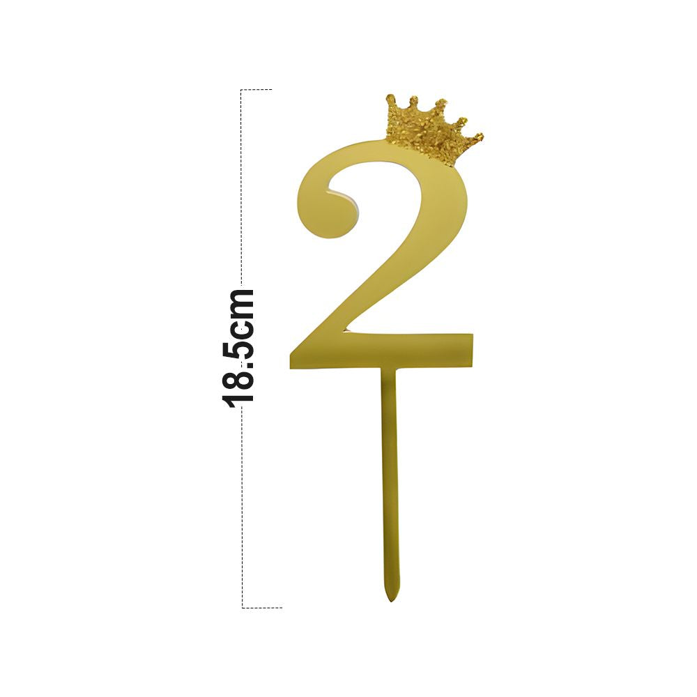 12pcs Number 2 Crown Cake Topper and Gold Acrylic Happy Birthday Cake Toppers for Wedding Anniversary or Birthday Party Decorations